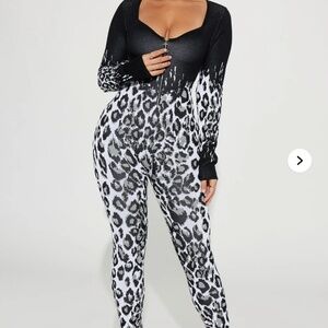 Fashion Nova Aspen Snow Leopard Sweater Jumpsuit - Black/White